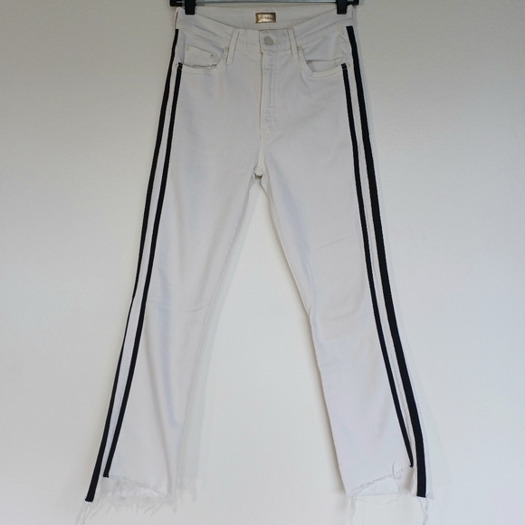 Mother Jeans The Insider Crop Step Fray in White with Black Stripes - Picture 5 of 16